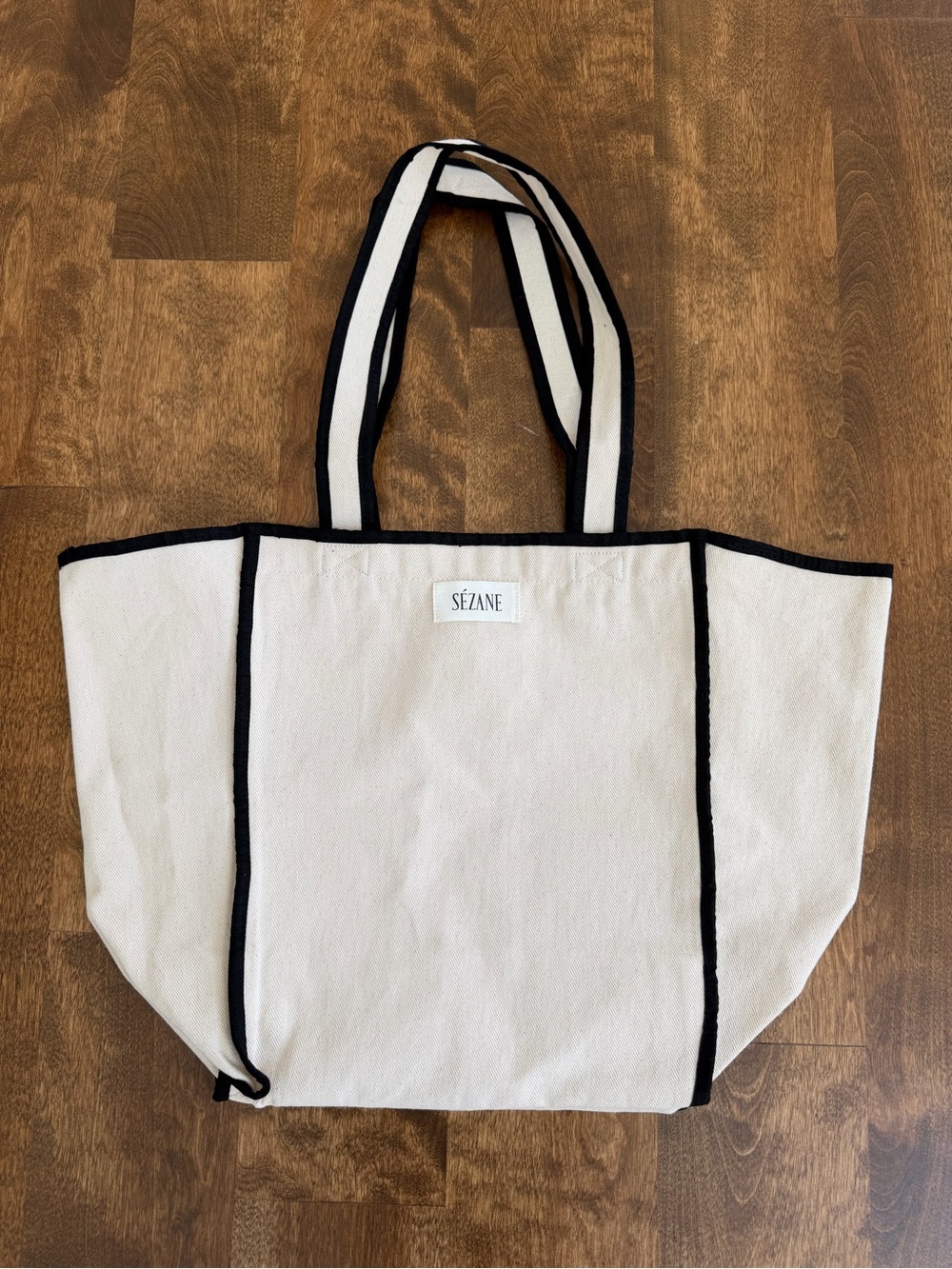 Sézane Cream Canvas Tote with Black Trim